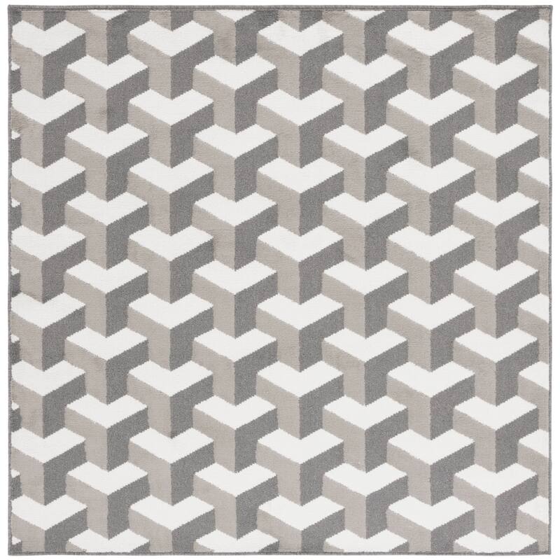 SAFAVIEH Pyramid Lelah Modern Geometric Rug - 6'7" Square - Grey/Ivory