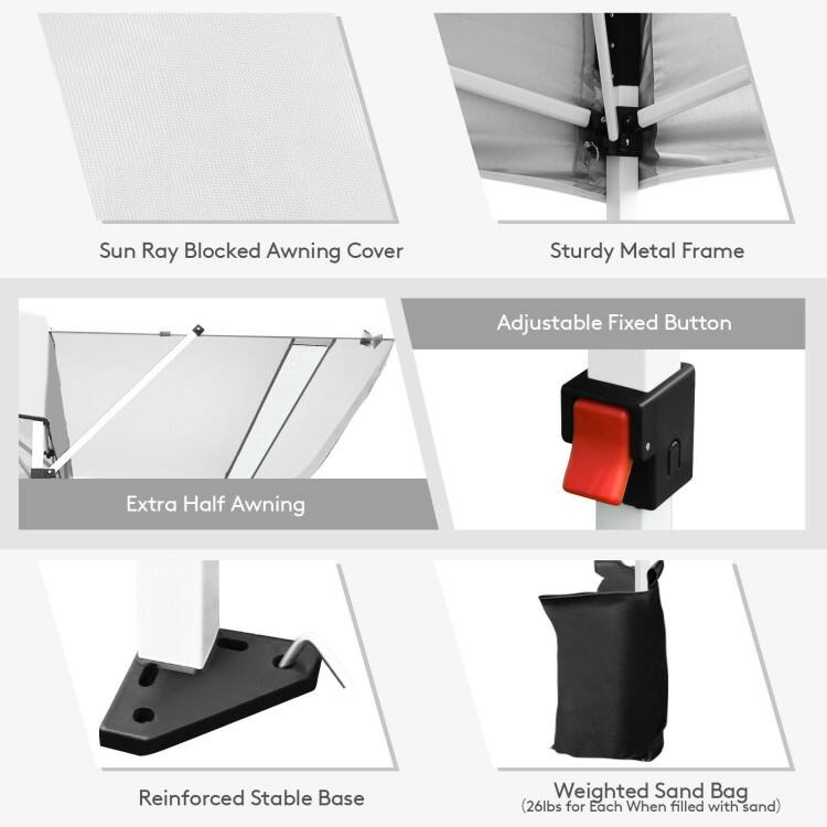 17 x 10 Feet Foldable Pop Up Canopy with Adjustable Dual Awnings - 17' x 10' x 10' (L x W x H)