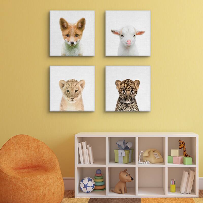Baby Fox Square, Baby Goat, Baby Lion, Leopard by Tai Prints Canvas Art Prints