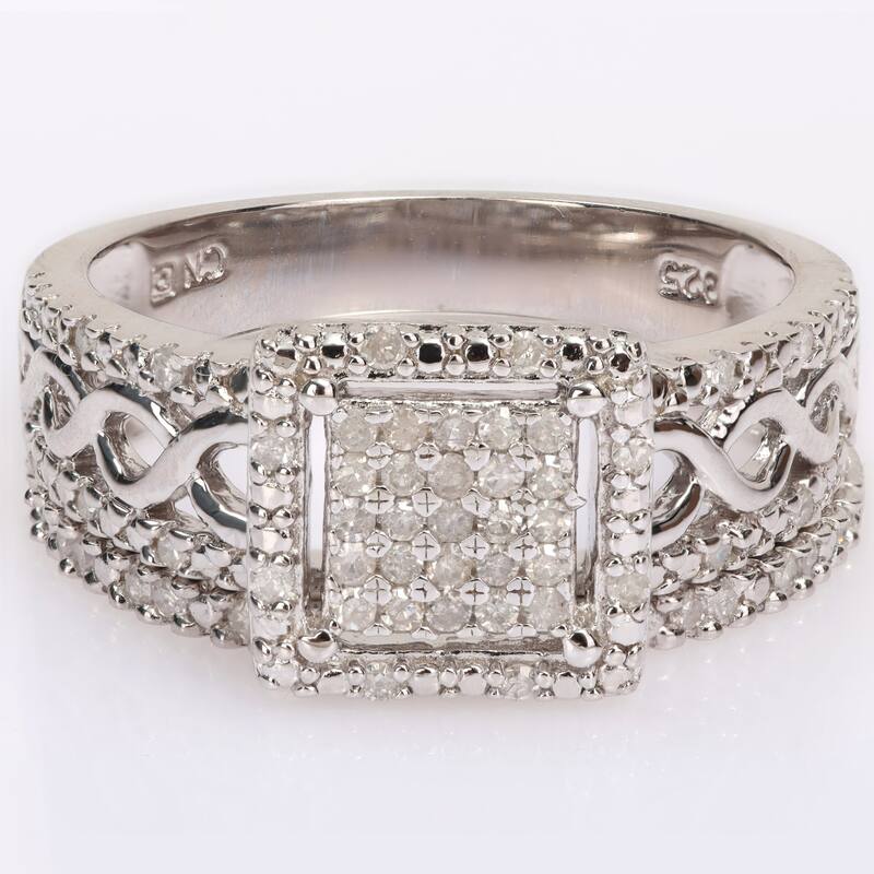Miadora 1/3ct TDW Diamond Clustered Square Halo Infinity Bridal Ring Set in Sterling Silver