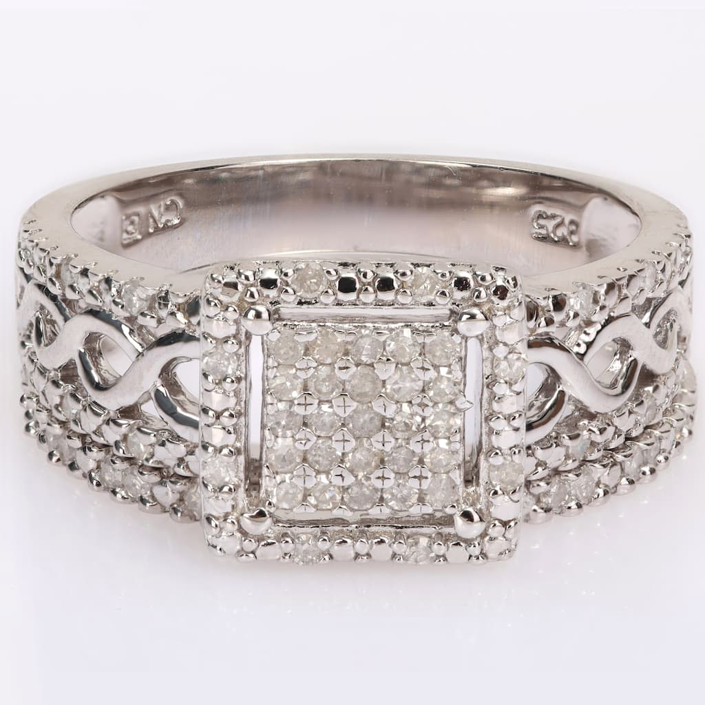 Miadora 1/3ct TDW Diamond Clustered Square Halo Infinity Bridal Ring Set in Sterling Silver