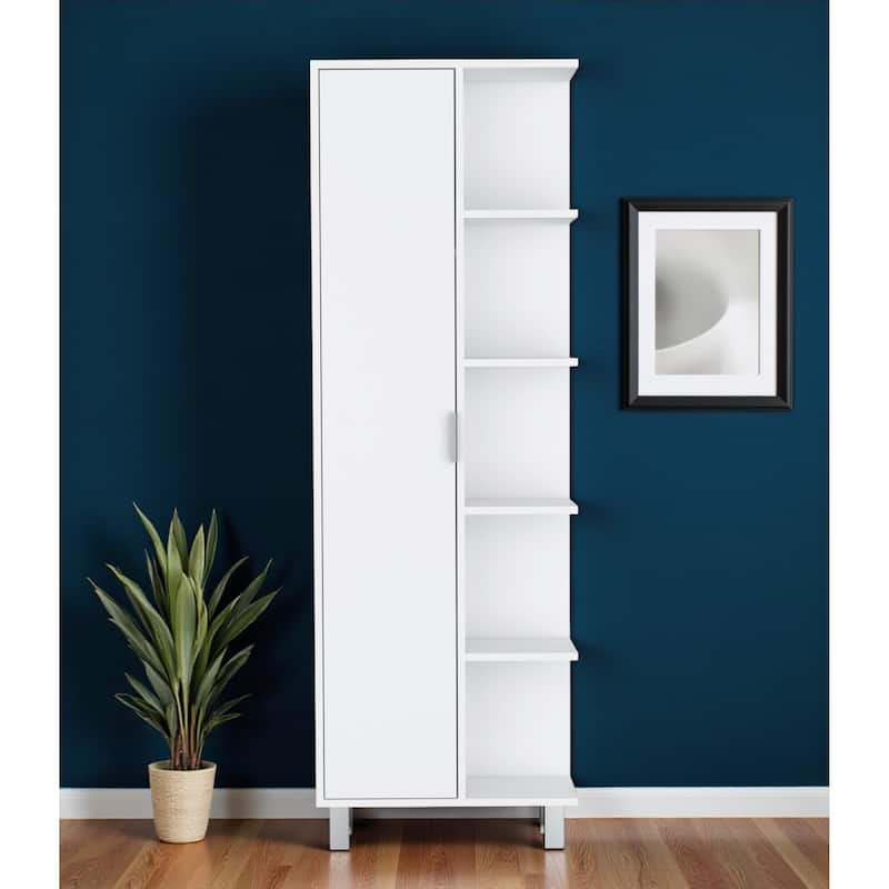 HomeRoots 63" White Wood Single Door Pantry Or Storage Closet - 20.90 in. x 62.90 in. x 8.20 in. - White