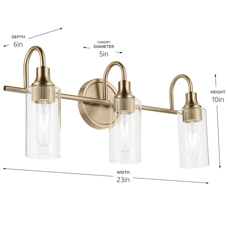 Kichler Lighting Kavi 23" 3-Light Vanity Light with Clear Glass in Champagne Bronze