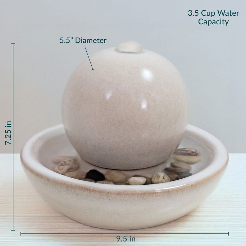 Sunnydaze Ceramic Indoor Tabletop Water Fountain with Orb - 7-Inch