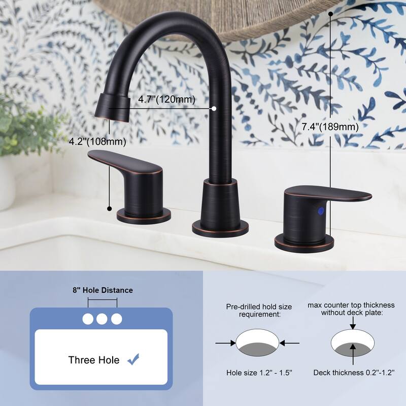 WOWOW 8 in. Widespread Bathroom Sink Faucet with Pop-Up Drain