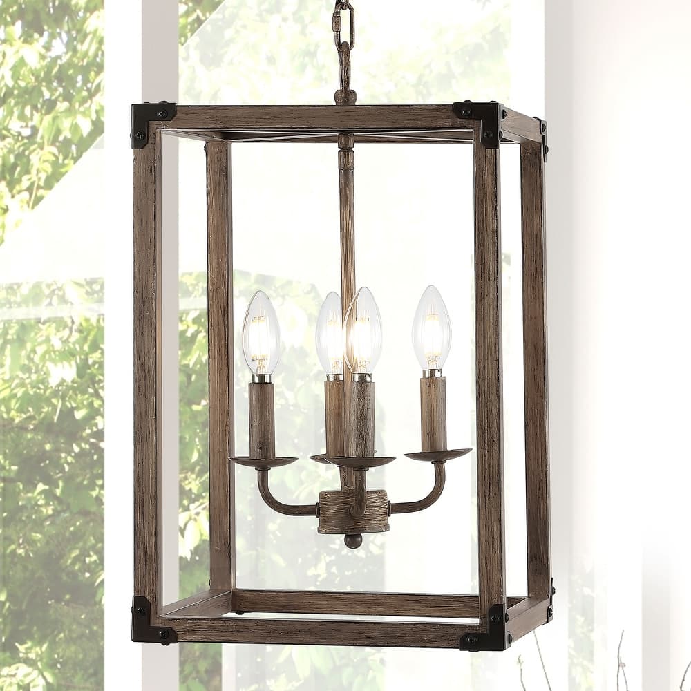 JONATHAN Y Gabrielle 4-Light Adjustable Iron Rustic Farmhouse LED Pendant