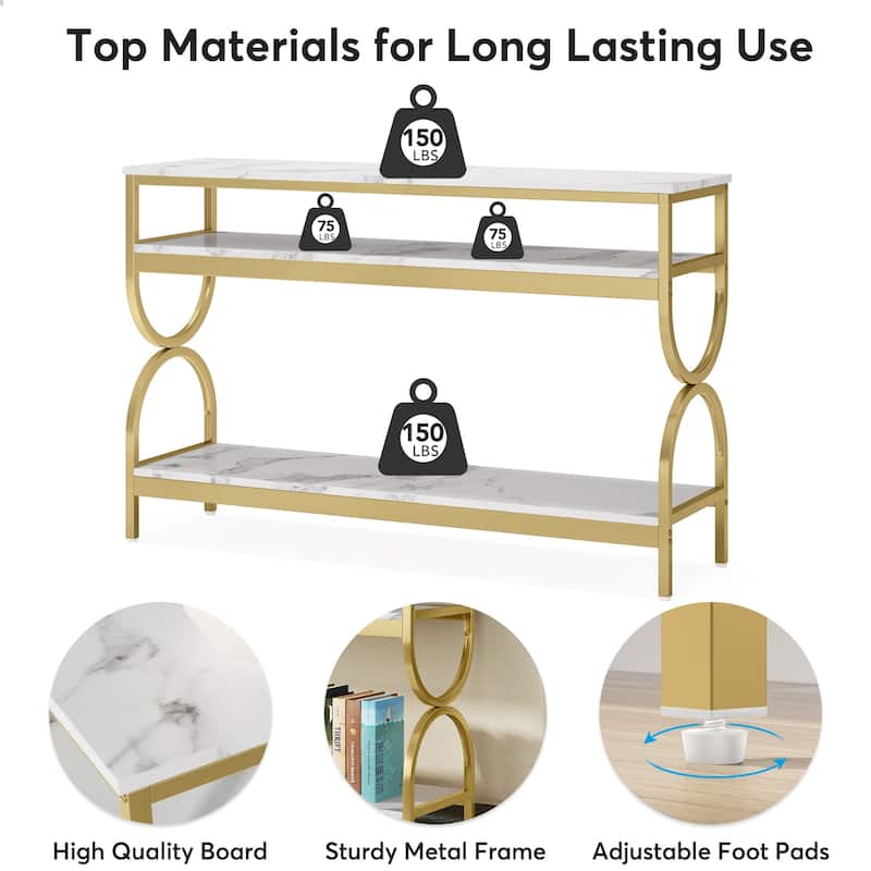 3-Tier Console Table, Elegant Sofa Table with Faux Marble Top - 55.1"L X 11.8"W