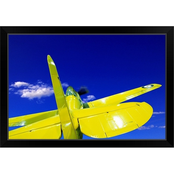 "Small yellow airplane" Black Framed Print
