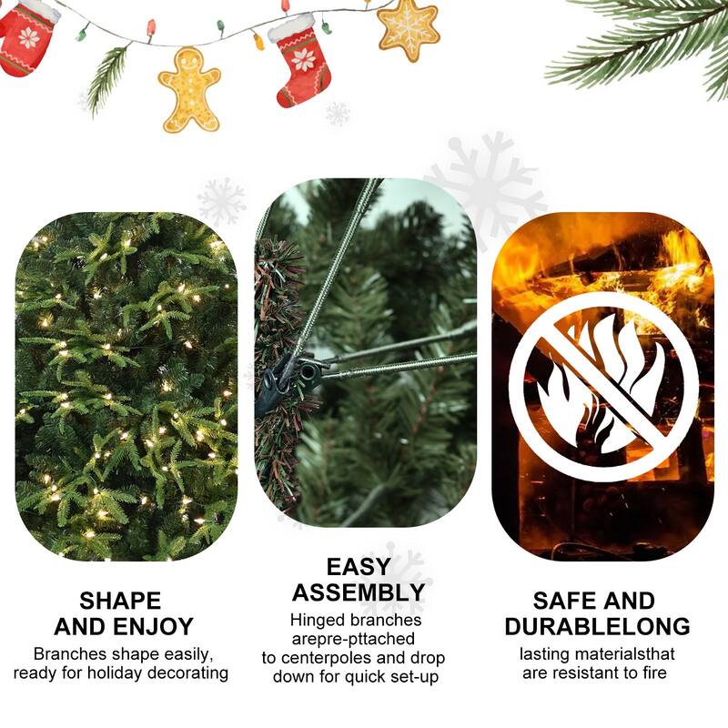 6.5ft Pre-Lit Christmas Tree with 450 Incandescent Lights, 2225 Tips, Hinged Pine with Partial Memory Wire Branches