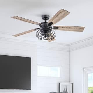 52" Prominence Home Cypher Matte Black Indoor Industrial LED Ceiling Fan with Light, Remote Control - 52