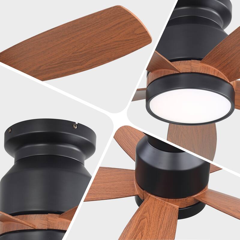 42 Inch Matte Black Ceiling Fan with LED Light and 6 Speed Remote Control Reversible DC Motor for Bedroom Living Room