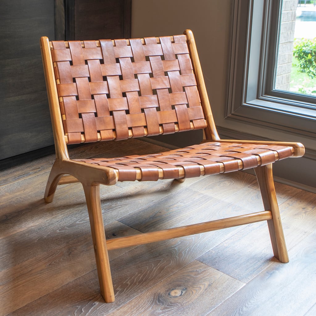 Roy Teak Wood Leather Strap Chair