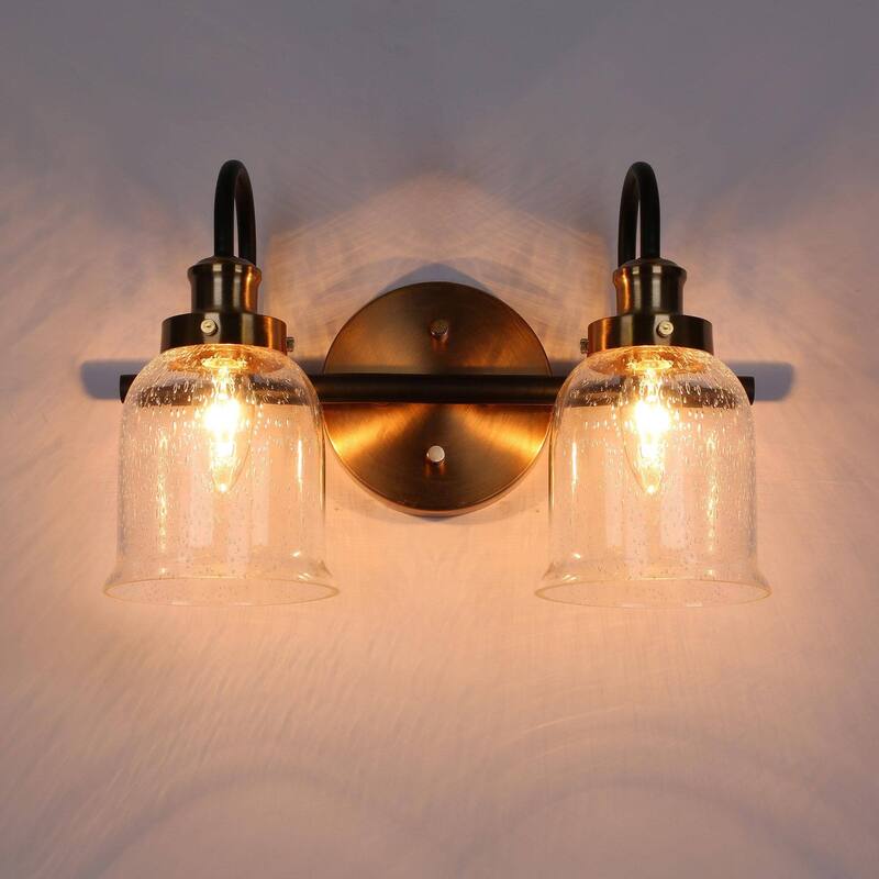 Mid-Century Modern Black Gold 2/3/4-Light Bathroom Vanity Light Seeded Glass Wall Sconces