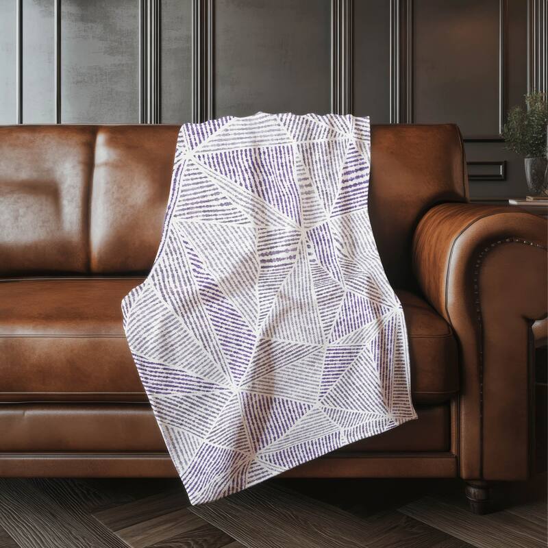 Premium Machine Washable Modern Geo Sherpa Throw Blanket - Purple - 4'2" x 5'10"