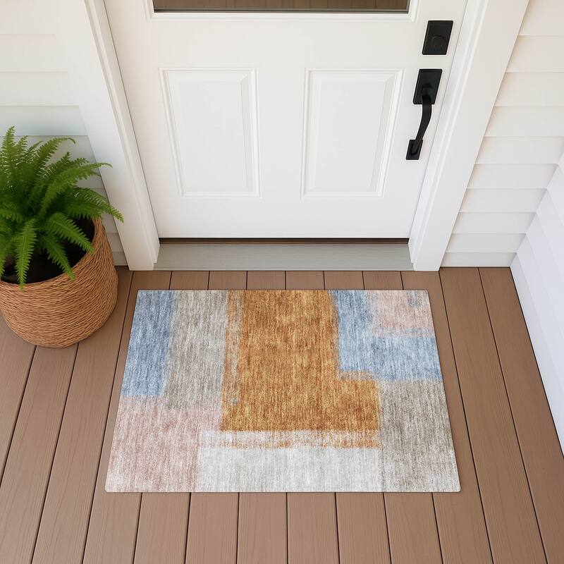 Machine Washable Indoor/ Outdoor Solid Contemporary Chantille Rug - Rust - 1'8" x 2'6"