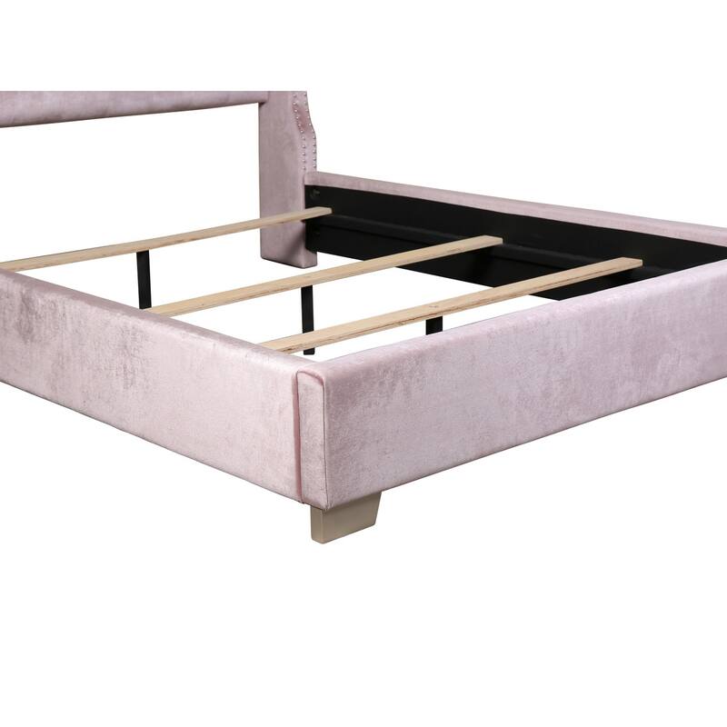 Newell Pink Velvet Upholstered Tufted Panel Bed