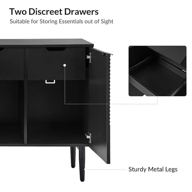 Burkart Modern 63"Wide 4-Door Sideboard with Wine Rack and Metal Leg by HULALA HOME