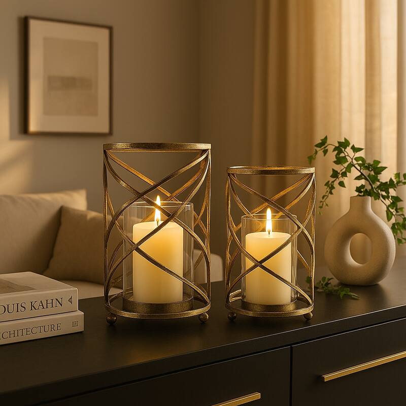 Metal Hurricane Candle Holder - Contemporary Rustic Pillar Candle Holder - Decorative Home Decor