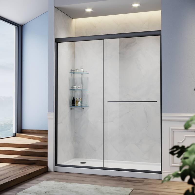 Elegant Double Sliding Shower Door 58.5-60 x 72" Width Cutting Guide Rail Adjustment Reversible installation