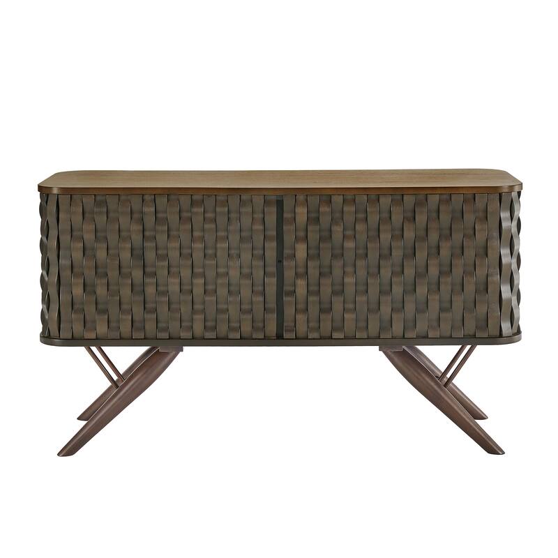 Bernal Two-tone Walnut Finish Rippled Wood Design Server by iNSPIRE Q Modern