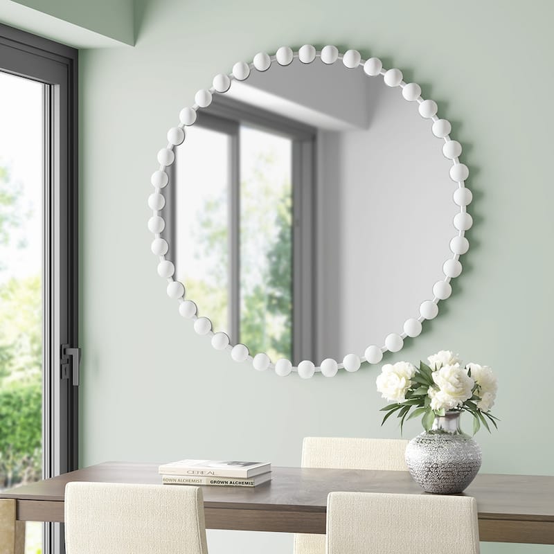 Madison Park Signature Marlowe Beaded Round Wall Mirror - 36" Dia - White