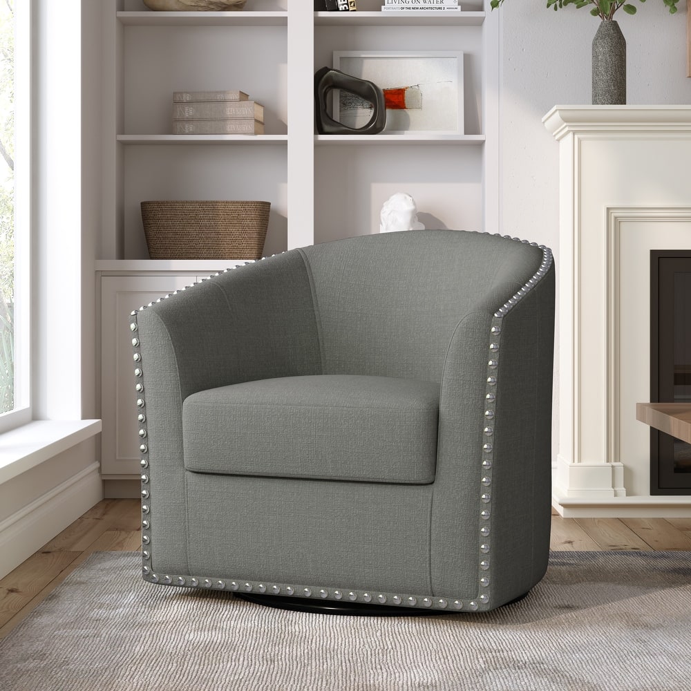 Modern Nailhead Upholstered Linen Swivel Accent Chair