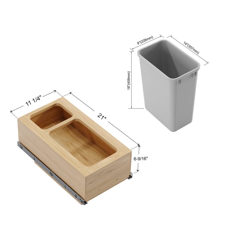 Dowell Trash Can Pull Out Set - 15" Wide w/Wood Base