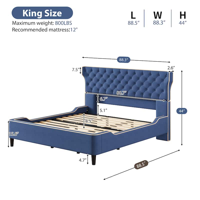 Christopher Knight Home - Aveline Modern Upholstered Platform Bed with Curved Back Headboard and Button Tufted Design