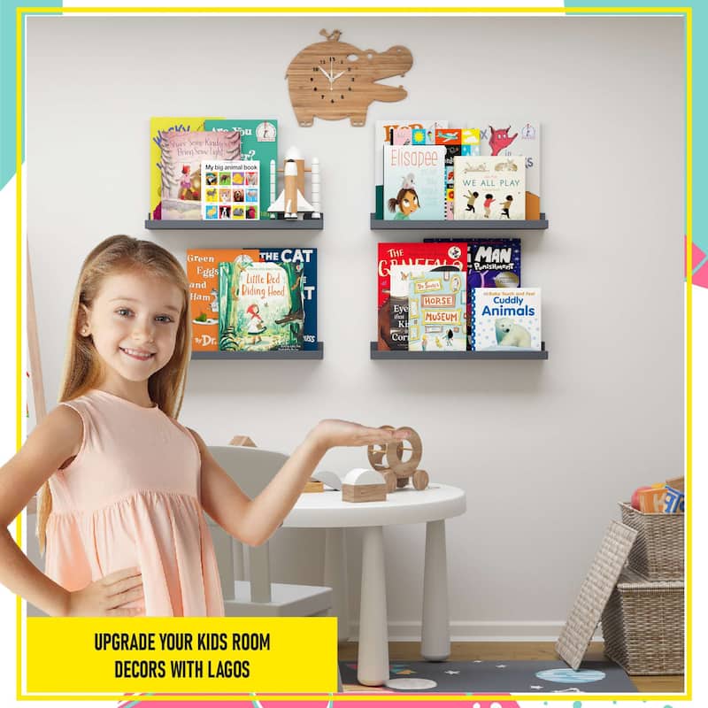 Wallniture Lagos 17" Kids Wall Shelves Floating Nursery Bookshelf Picture Ledge Toy Storage Organizer, Set of 4 - N/A