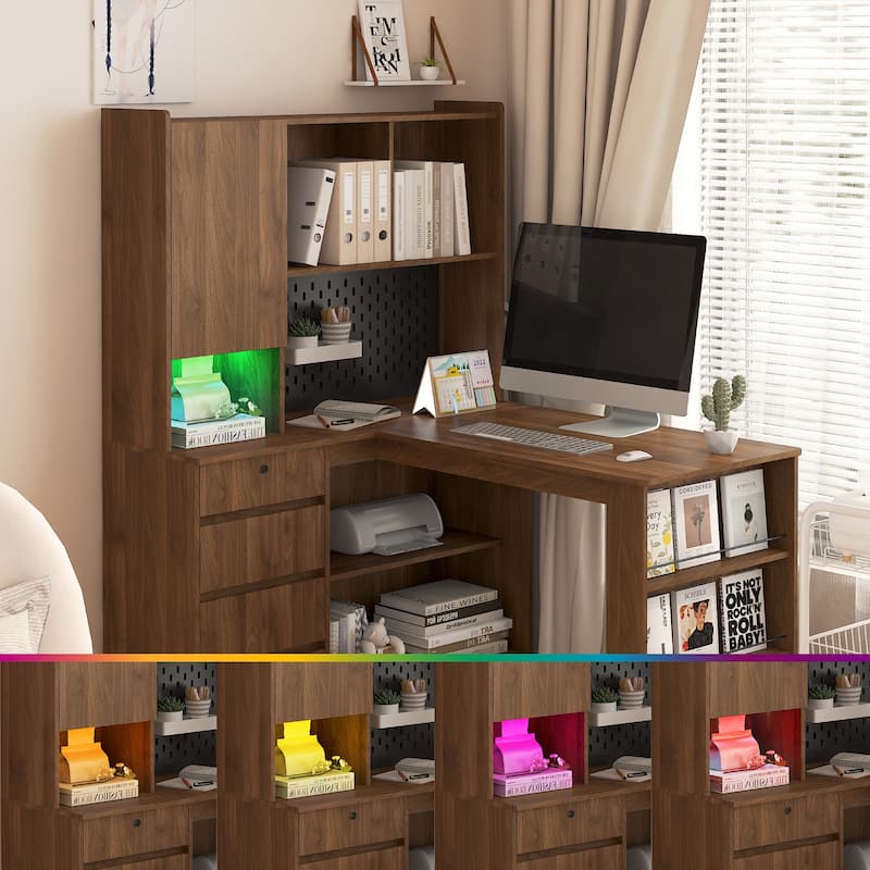 L-Shaped Study Table Writing Desk,Corner Gaming Computer Desk with Storage