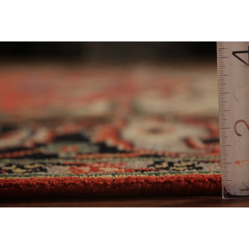 Geometric Heriz Serapi Indian Area Rug Handmade Orange Wool Carpet - 8'9"x 11'10"