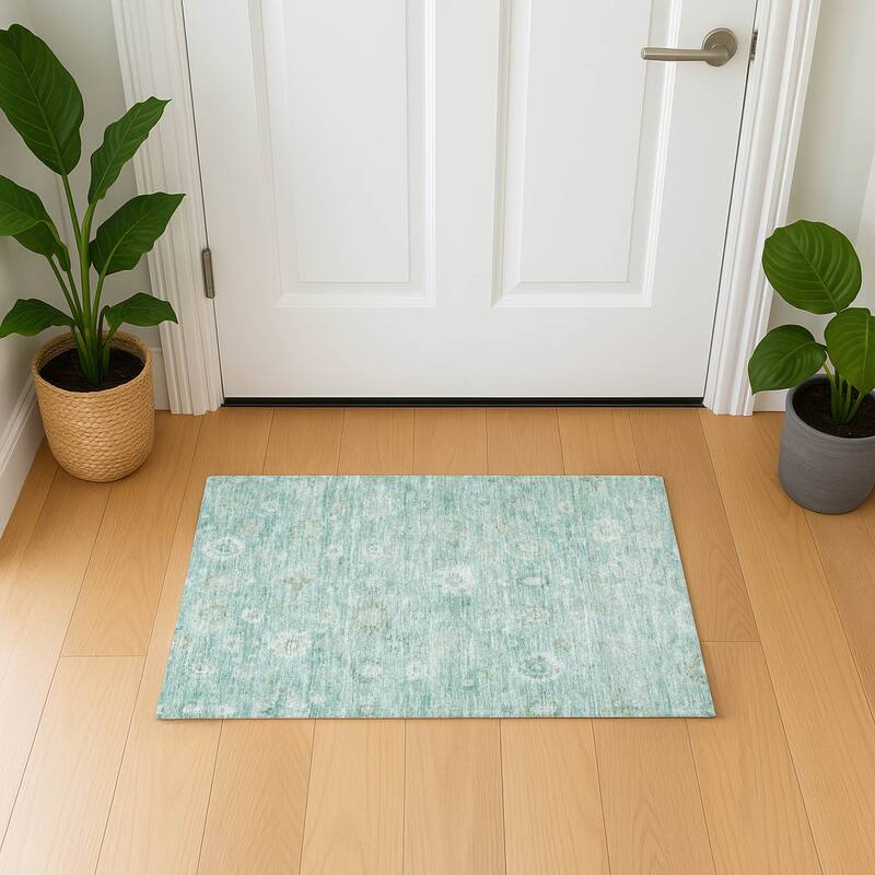 Premium Washable Super Soft Vintage Traditional Mayfield Rug - Teal - 1'8" x 2'6"