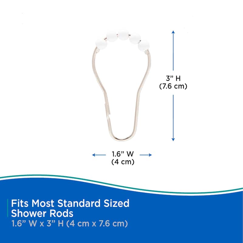 Kenney Medium Weight PEVA Shower Curtain Liner & Beaded Roller Ring Set, 70" W x 72" H