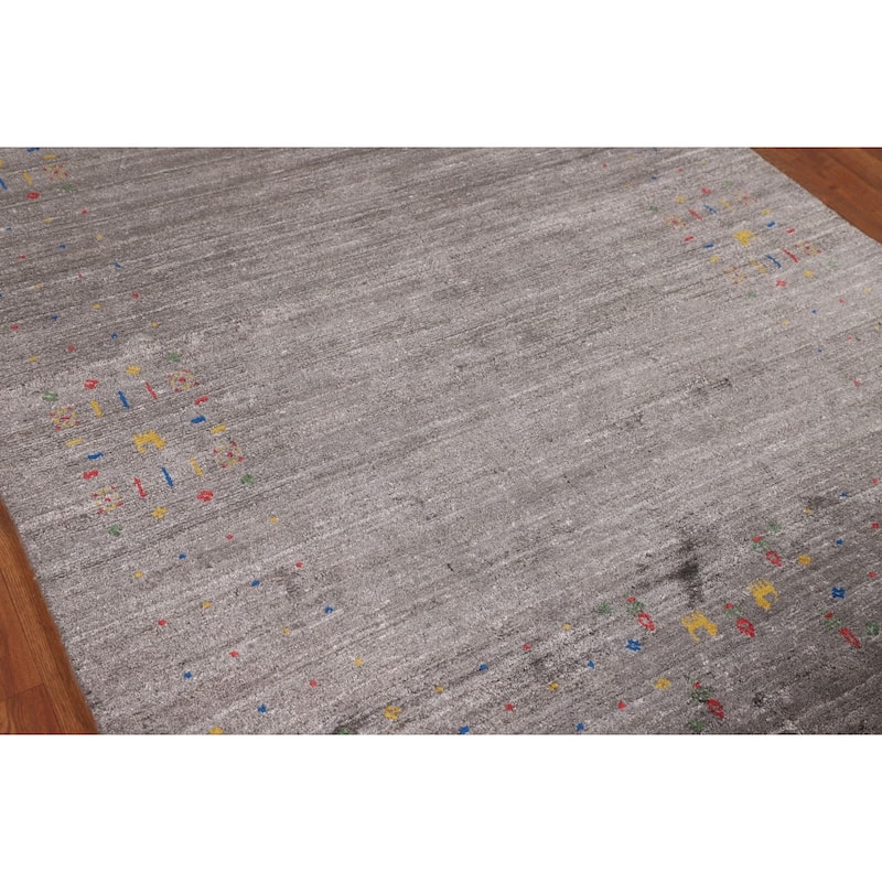 Gray Gabbeh Indian Area Rug Handmade Silk Carpet - 5'2"x 8'2"