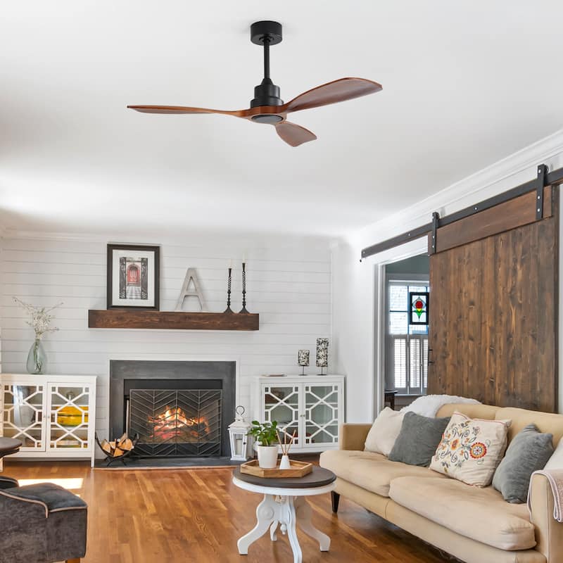 Sofucor 48 Inch Ceiling Fan with Light and Remote,Solid Wood Blades Low Profile,Smart Optional Work with Alexa/Google/App