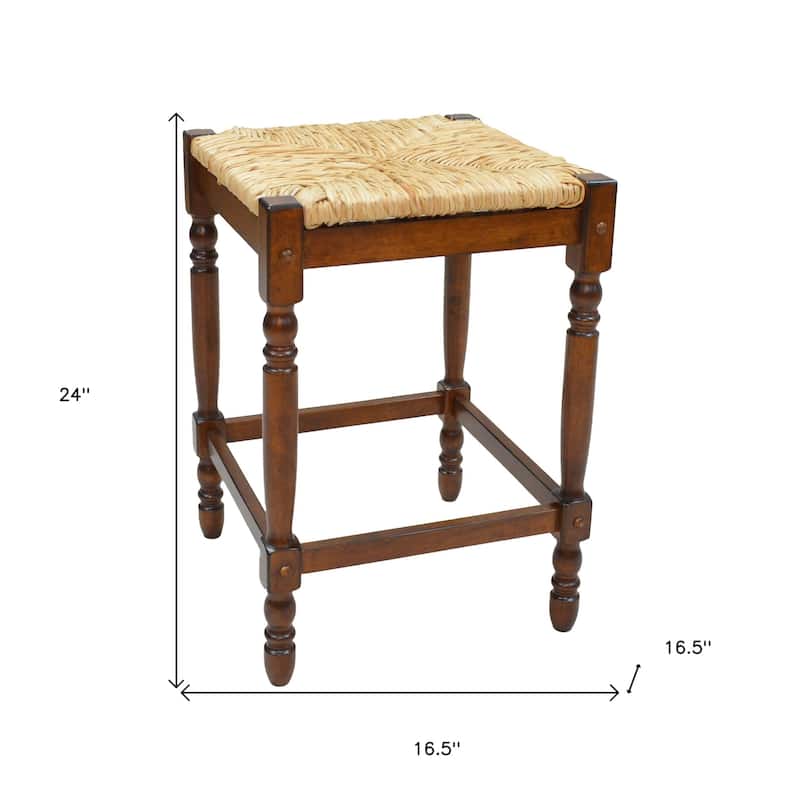 HomeRoots 24" Natural And Chestnut Solid Wood Backless Counter Height Bar Chair With Footrest - 16.5