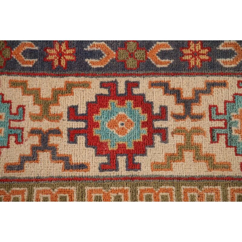 Geometric Kazak Living Room Area Rug Hand-Knotted Wool Carpet - 6'8" x 10'3"