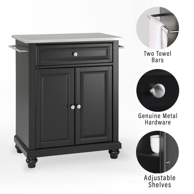 Crosley Cambridge Stainless Steel Top Portable Kitchen Island in Black Finish - N/A