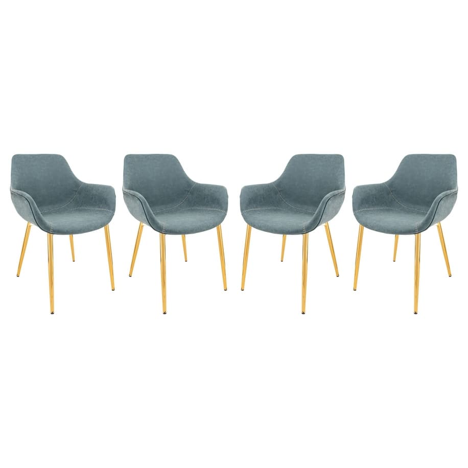 Markley Modern Leather Dining Armchair Set of 4 With Gold Metal Legs Accent Side Chair