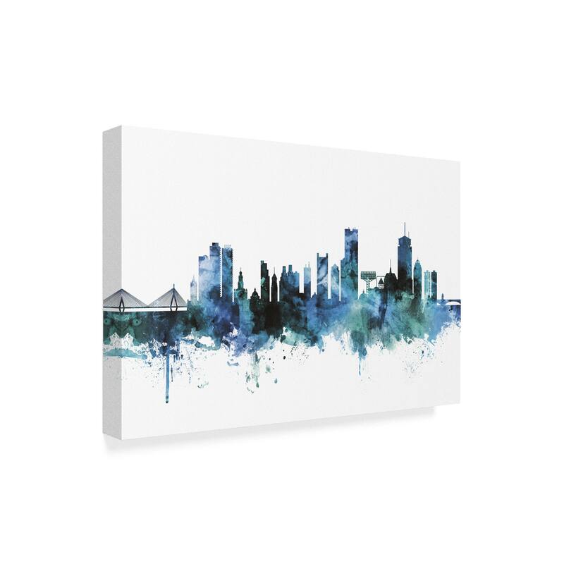 Michael Tompsett 'Boston Massachusetts Blue Teal Skyline' Canvas Art