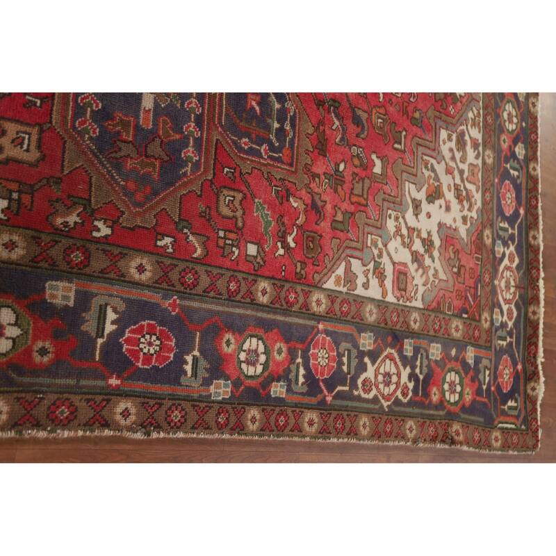 Hand Knotted Oriental 100% Wool Carpet Traditional Medallion Red Heriz Area Rug - 9' 6'' X 6' 3''