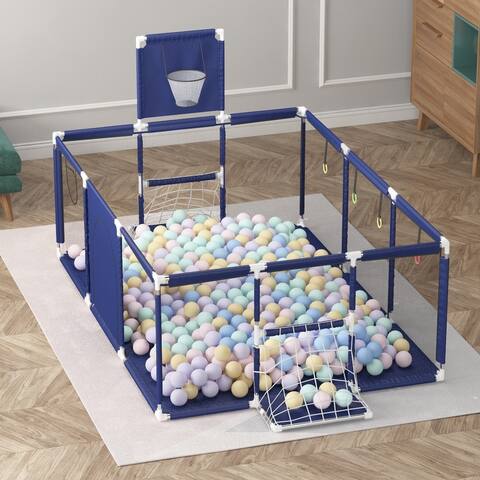 Baby Playpen Play Center Safety Gate Ball Pit with Basketball Hoop