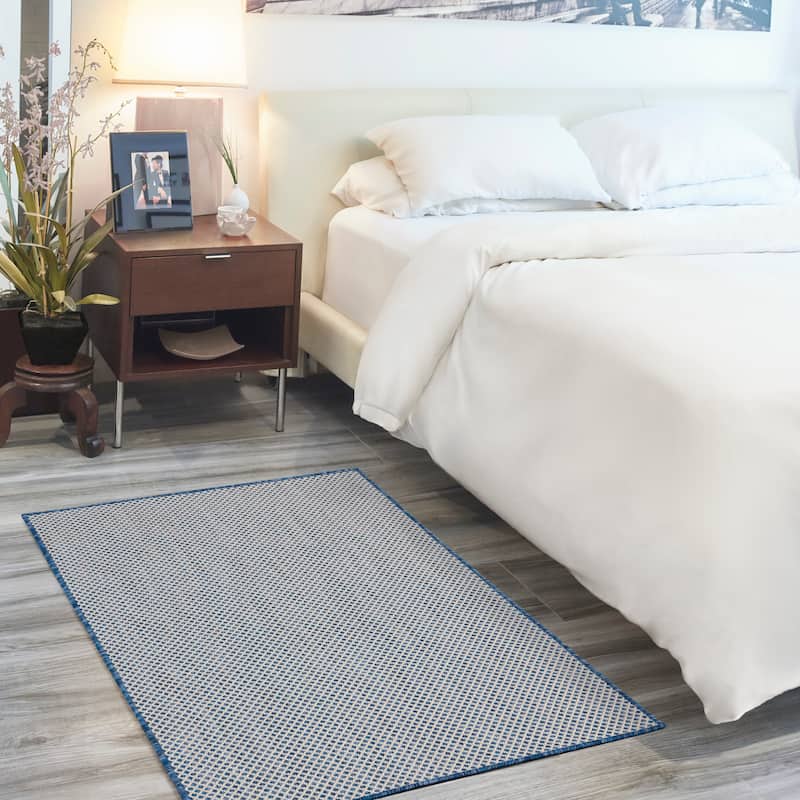 Nourison Courtyard Indoor/Outdoor Modern Geometric Area Rug - 3' x 5' Rectangle - Ivory/Blue