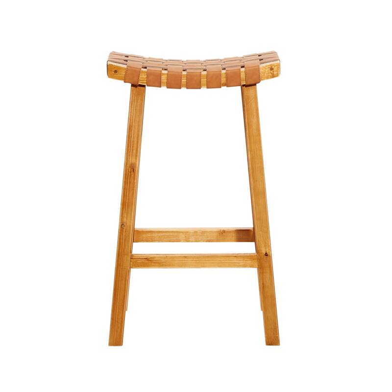 Brown Wood Handmade Woven Seat Bar Stool
