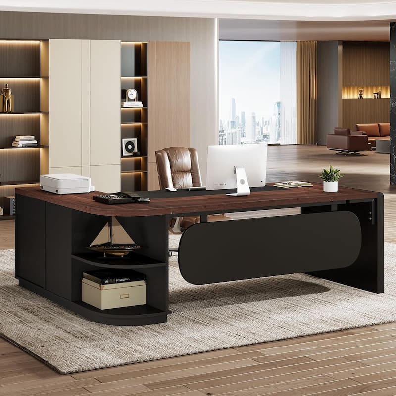 80'' Executive Desk, L-Shaped Office Table with 55'' Cabinet
