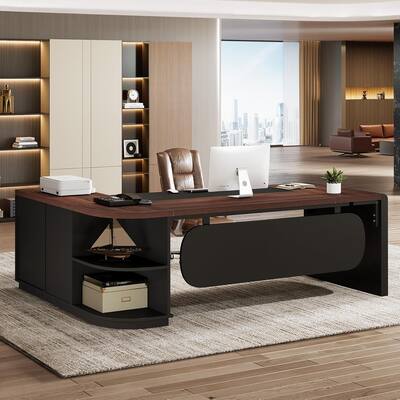 80'' L-Shaped Desk, Large Executive Office Desk with 55'' Drawers Cabinet
