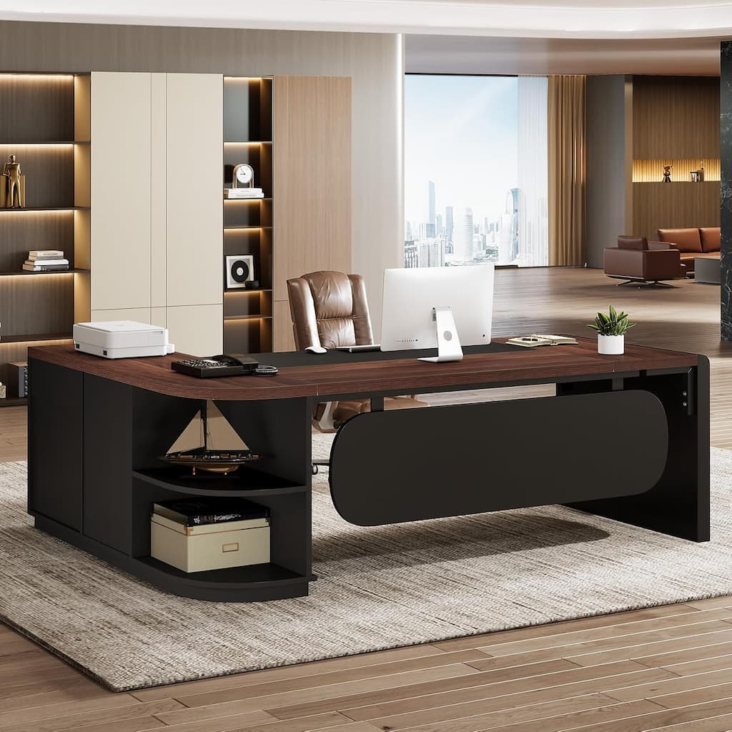80 Inches Executive Desk, L-Shaped Office Desk with 55 Inches Cabine