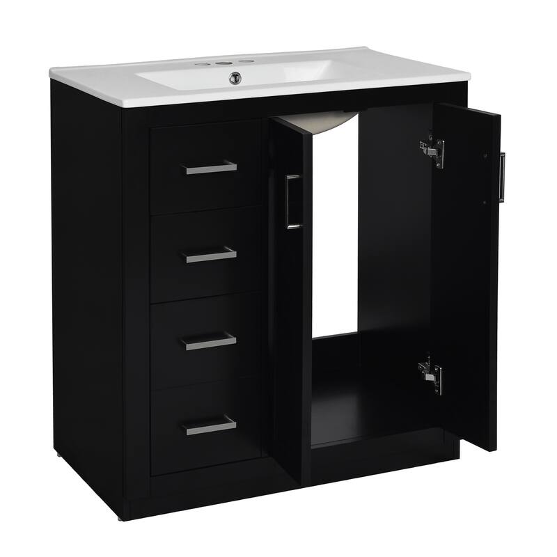 30" Wood Bathroom Vanity with Ceramic Sink and 3 Drawers