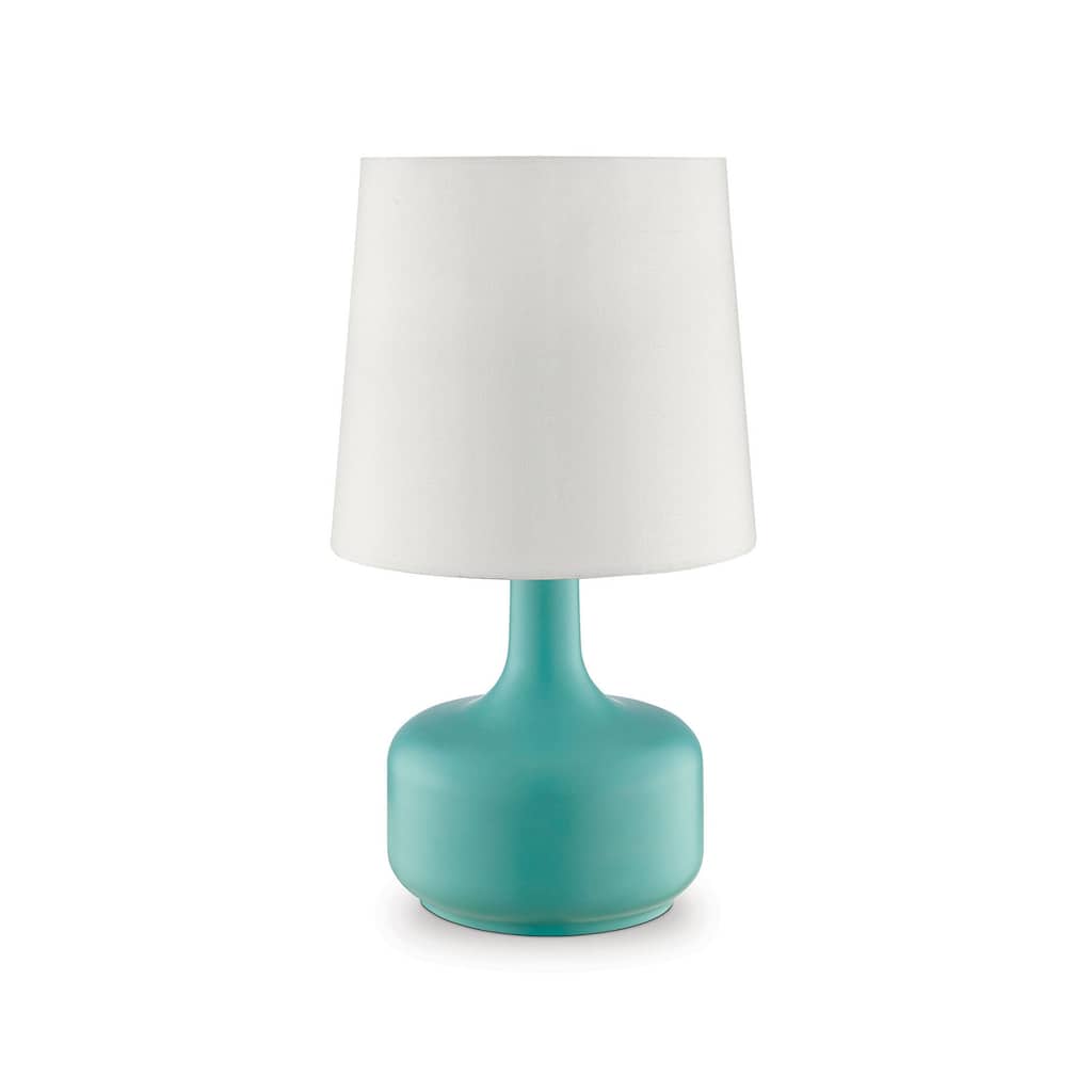 Metal Pot Belly Base Table Lamp with 3 Way Touch Light, White and Sky Blue