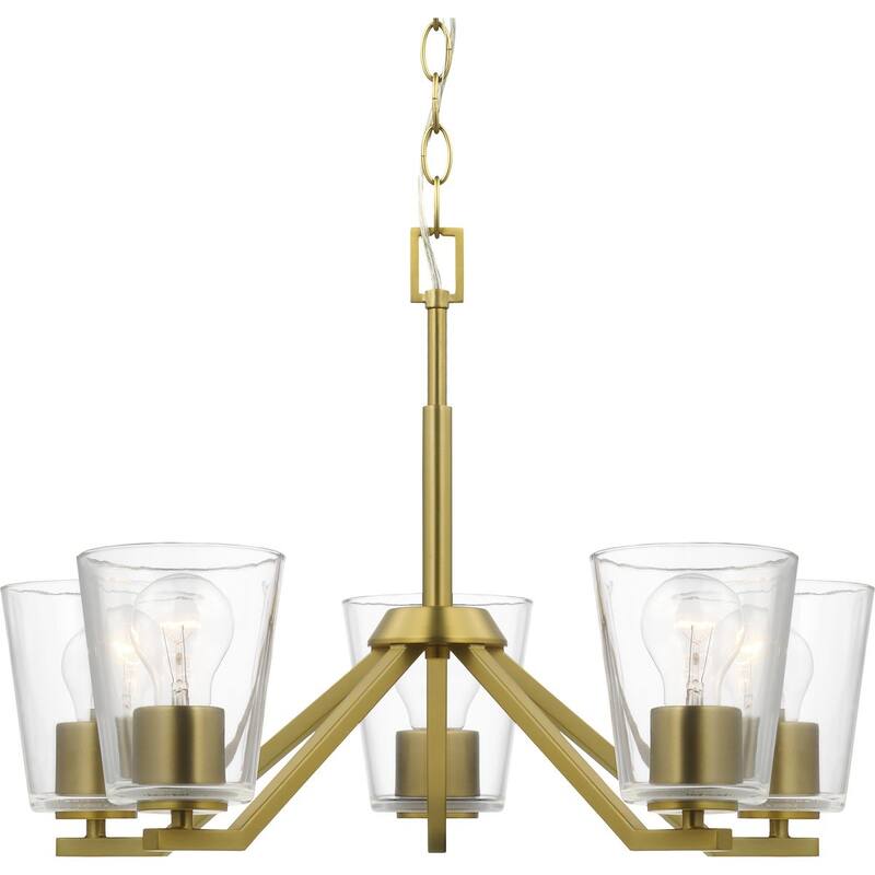 Vertex Collection Five-Light Brushed Gold Clear Glass Contemporary Chandelier - 22.5 in x 22.5 in x 15.25 in